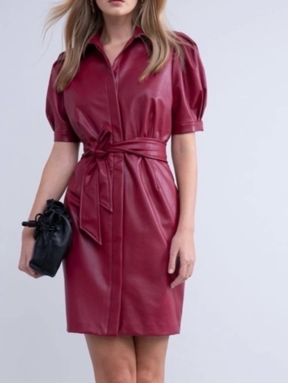 Rachel Parcell Faux Leather Shirt Dress in Burgundy